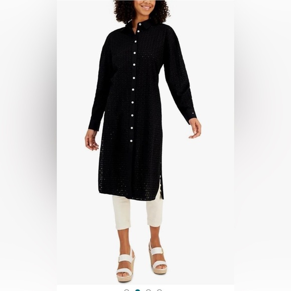 Tommy Hilfiger Eyelet Black Tunic /Dress Blouse - Picture 2 of 13